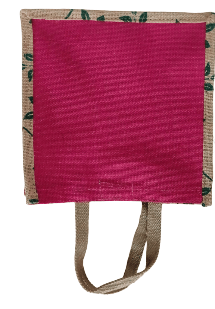 Small Burlap Gift Bag with Green Leaf Print