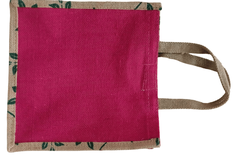 Small Burlap Gift Bag with Green Leaf Print