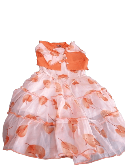 Girls Orange Floral Print Long Sleeves and Coat Button Down Vest With Leggings Set