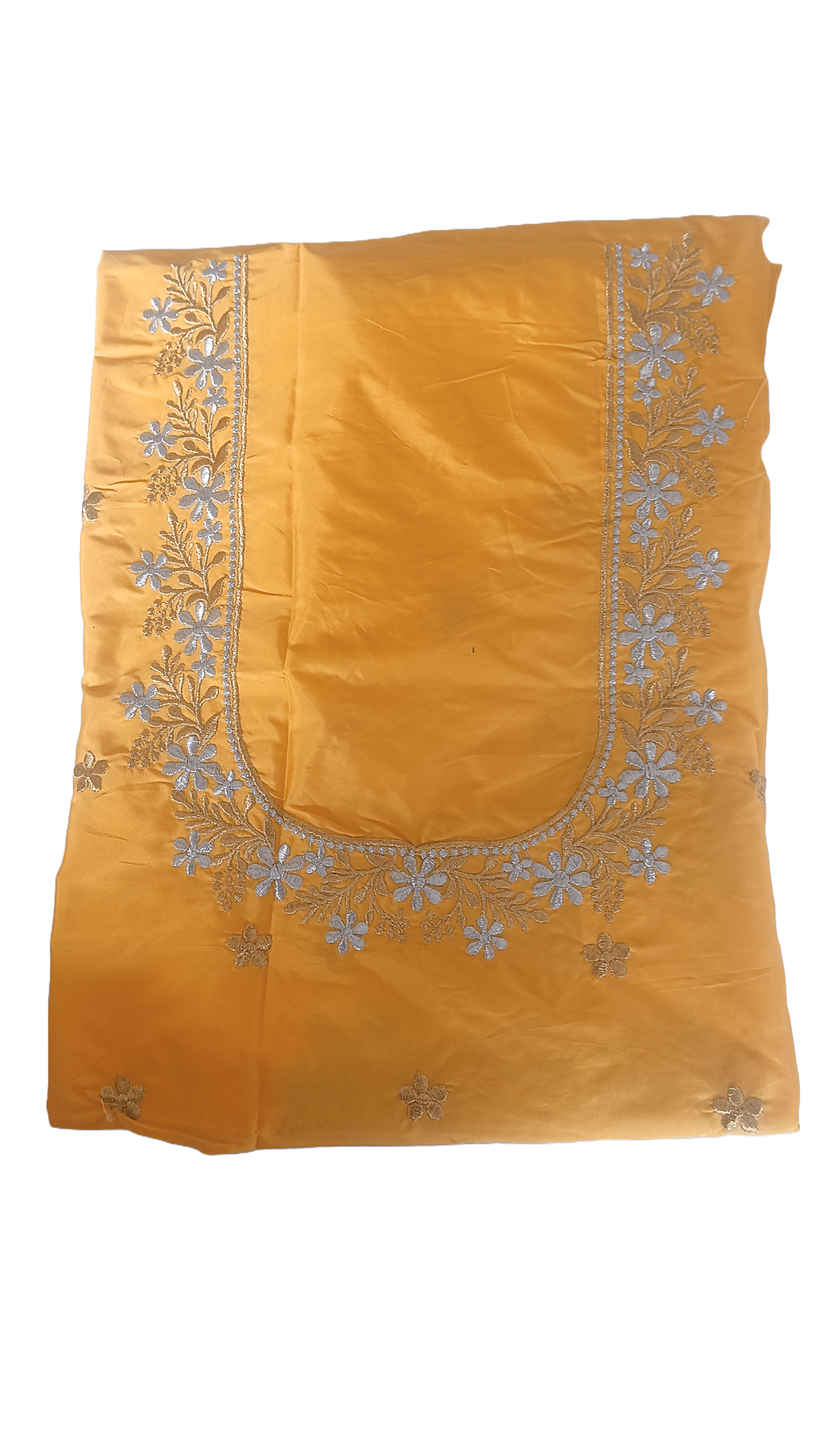 Yellow Georgette Embroidery Blouse Piece With Silver Zari Work