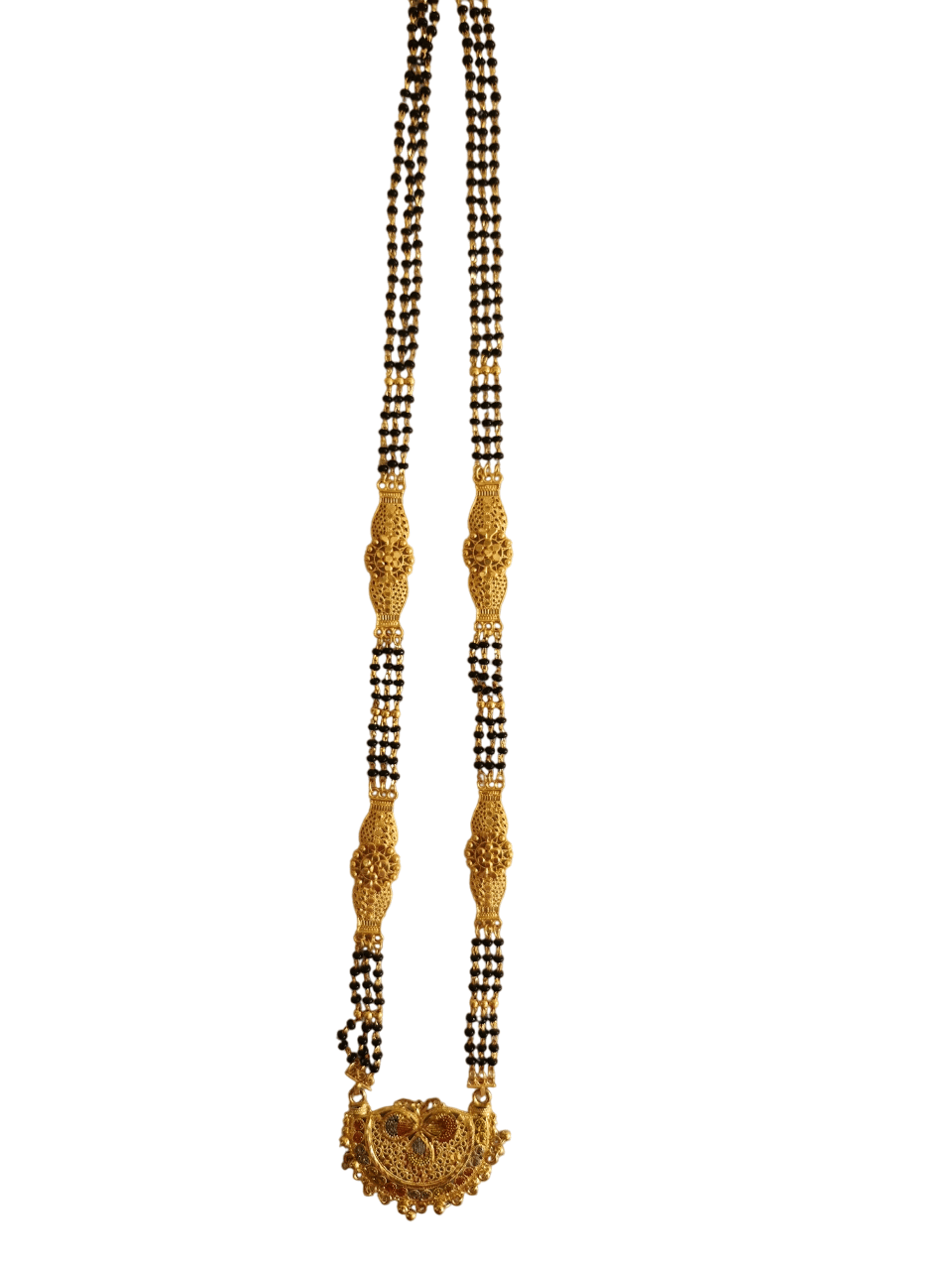 Gold Plated Traditional Marathi Mangalsutra Design With Black Beads Online