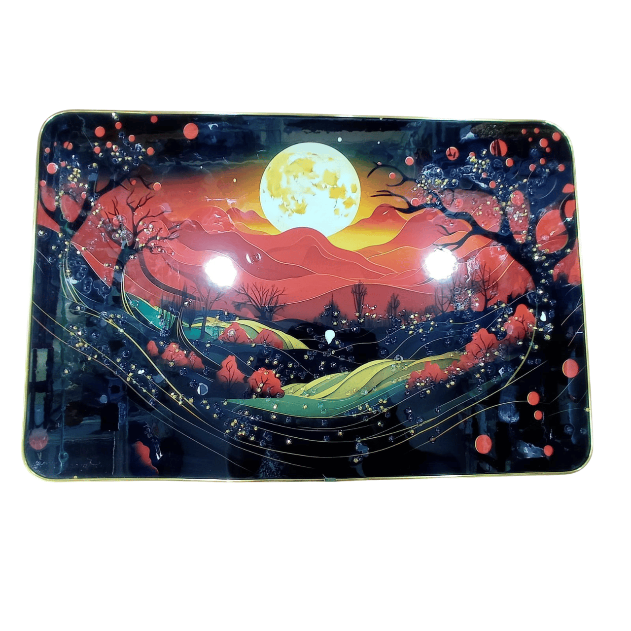 Buy Nature-inspired Glass Painting with Golden Frame for Home Decor Online at Best Price in India