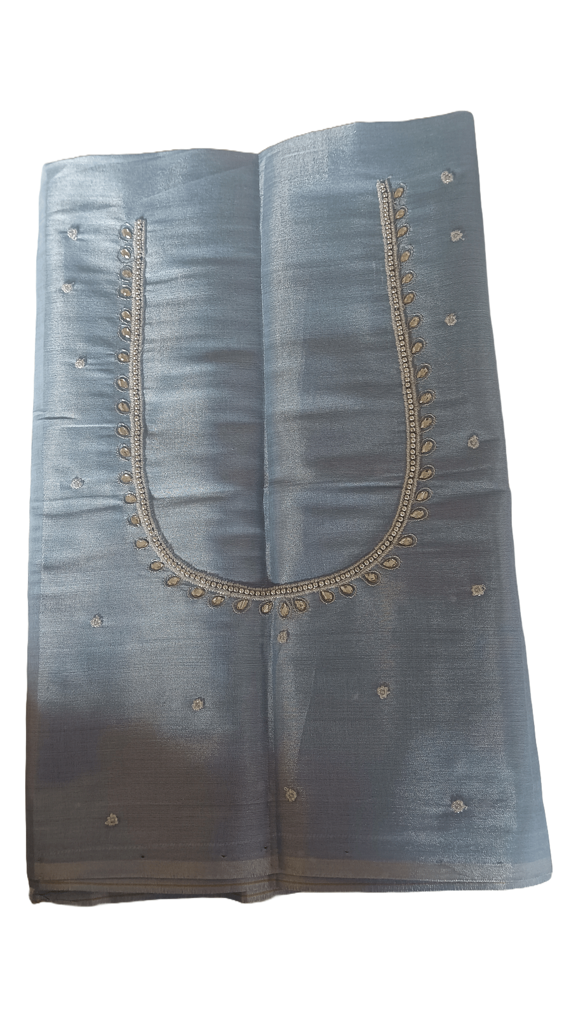 Silver Hand Embroidered Blouse Piece With Zari And Stone Work