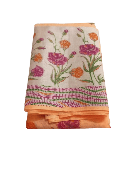 Peach Floral Print Kota Cotton Saree With Blouse Piece - Sarees | Buy online on ZillyBuy