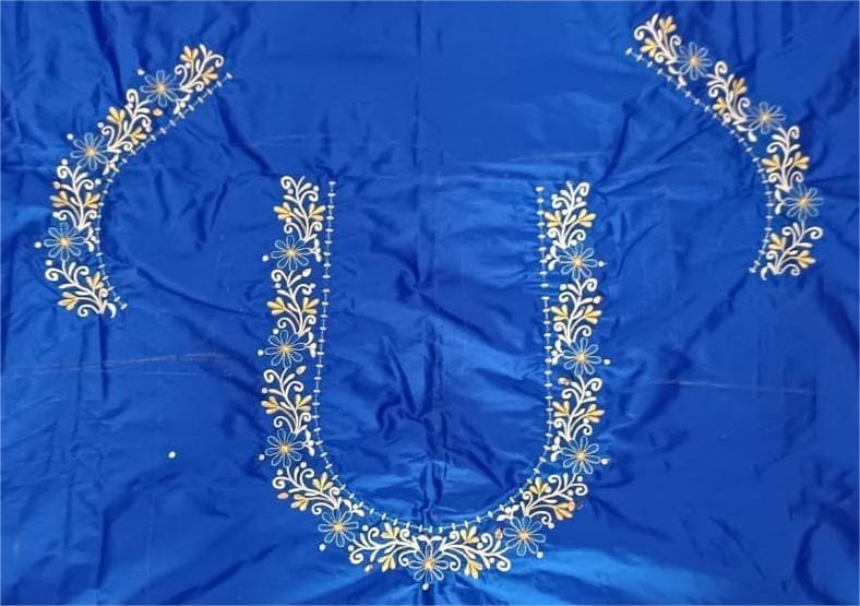 Blue Embroidered Blouse Piece for Women