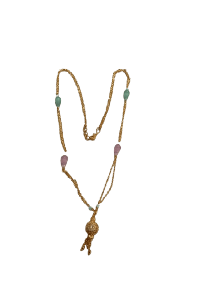 Gold Plated Traditional Indian Necklace Set with Green Beads for Women