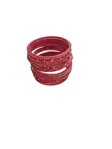 Set of 12 Maroon Glass Bangles with Rhinestone - Bangles & Bracelets | Buy online on ZillyBuy
