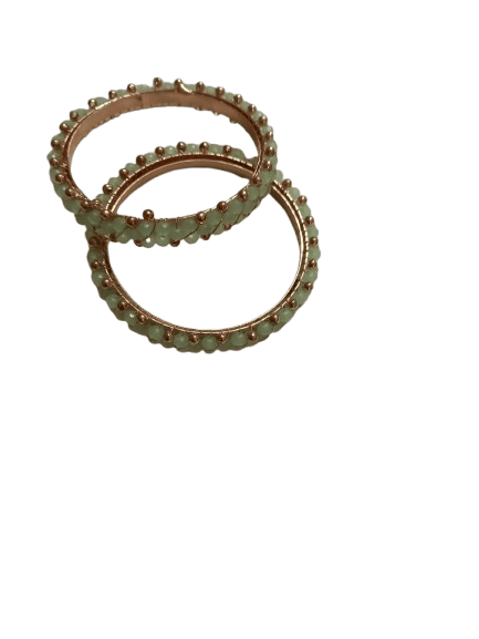 Gold Plated Mint Green Beaded Bangle Set of 2