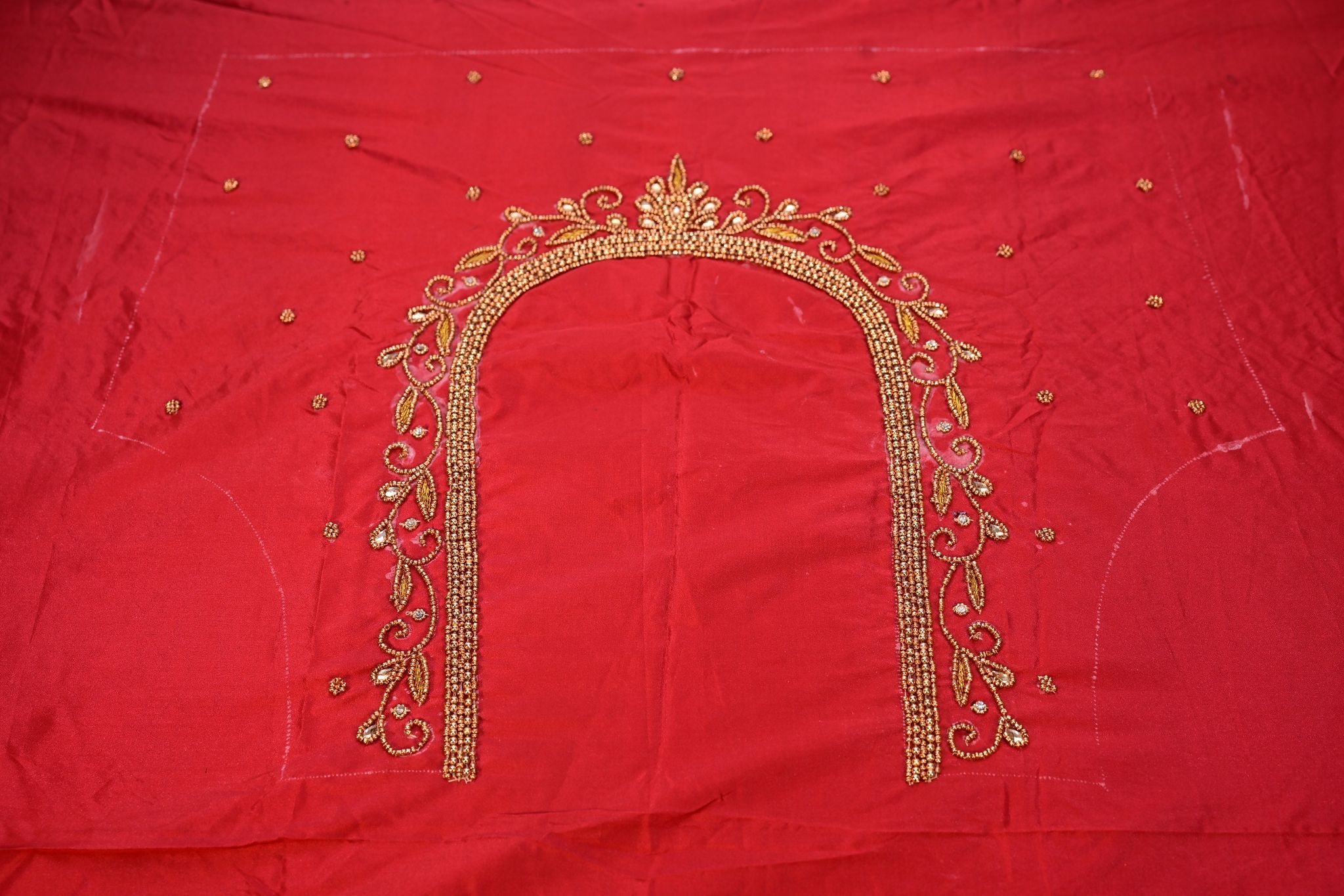 Red and gold hand embroidered blouse