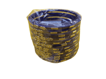 Stunning Blue Glass Bangles with Golden Rhinestones - Set of 12