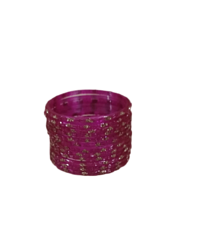 "Stunning Pink Glass Bangles with Golden Glitter - Set of 8"
