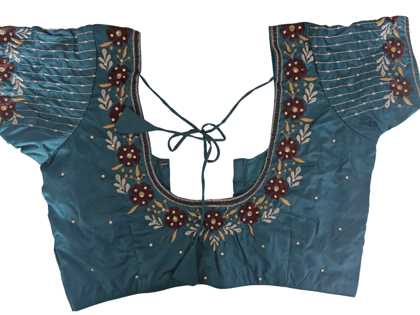 Buy Teal Blue Color Embroidery Work Readymade Saree Blouse Online