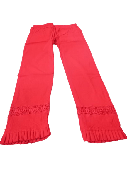 Red Cotton Palazzo Pants with Bell Bottoms and Ruffle