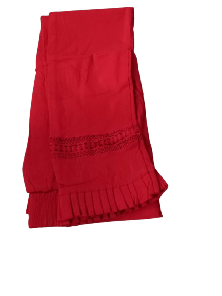 Red Cotton Palazzo Pants with Bell Bottoms and Ruffle