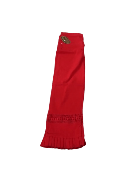 Red Cotton Palazzo Pants with Bell Bottoms and Ruffle