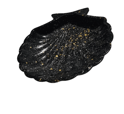 Black and Gold Speckled Seashell Trinket Dish Black and Gold Speckled Seashell Trinket Dish