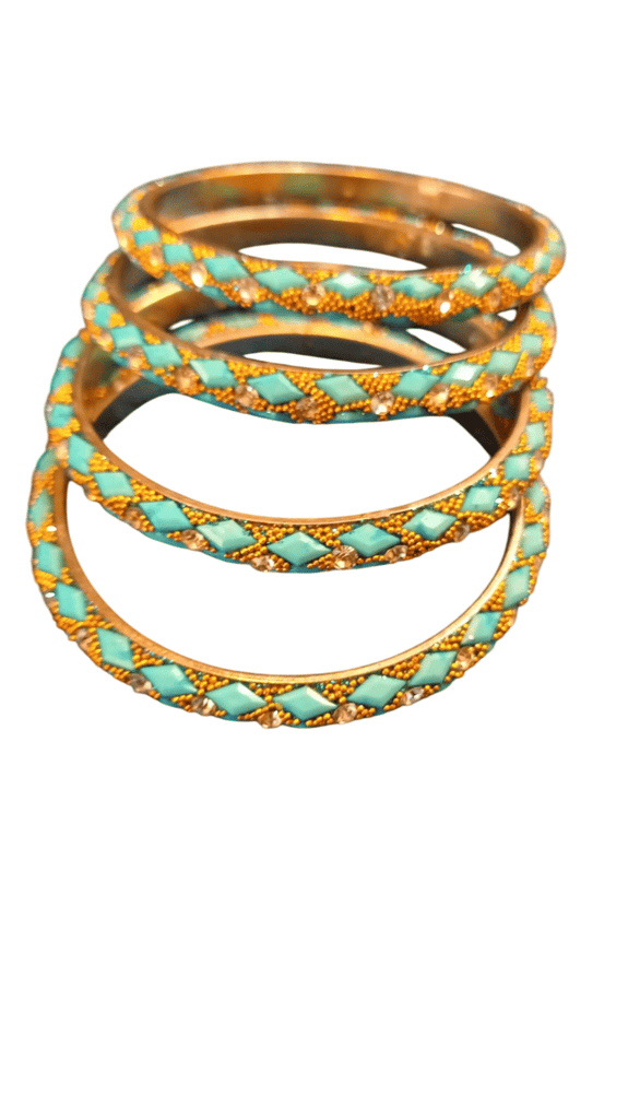 "Exquisite Aqua and Gold Bangle Set for Women - Perfect for Traditional and Modern Occasions" - Bangles & Bracelets | Buy online on ZillyBuy