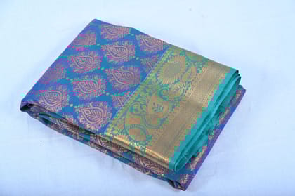 Peacock Blue Pure Handloom Kanchipuram Silk Saree