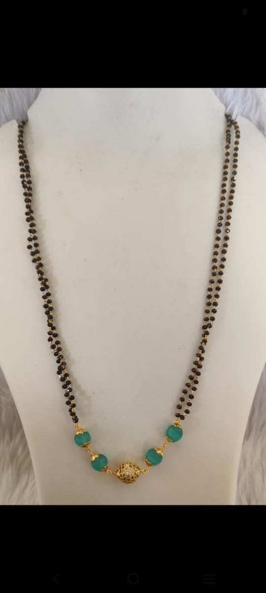 Black Beads Mangalsutra with Green Stone Pendant for Women