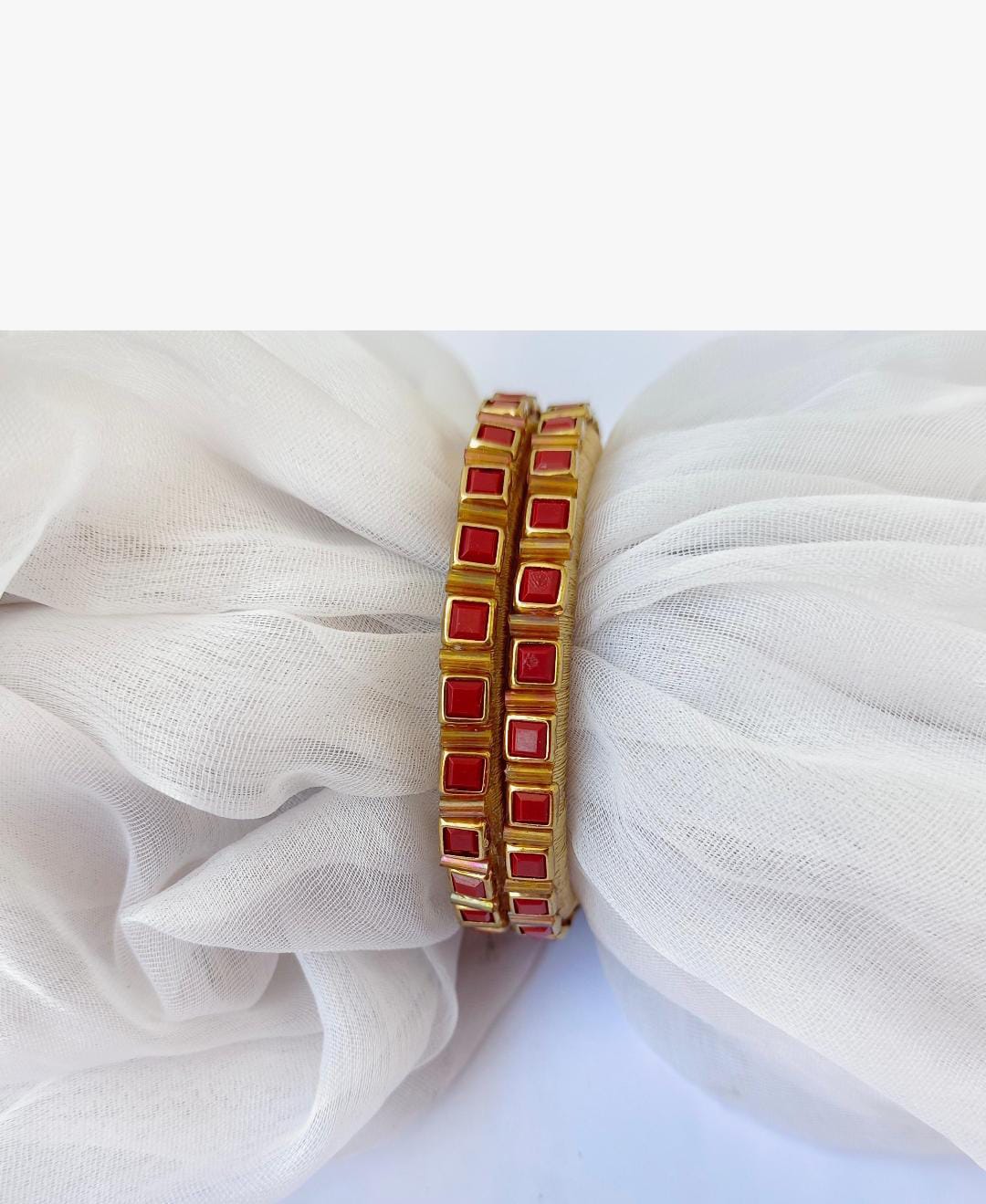 Gold Plated Red Stone Bangle Set for Women