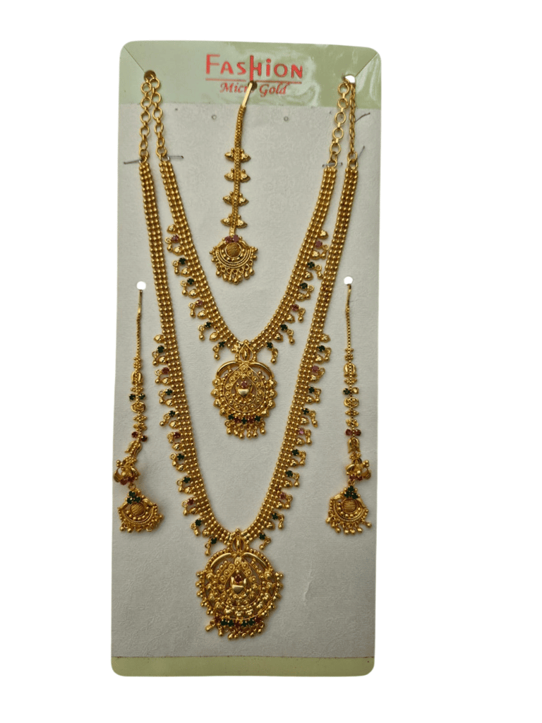 Gold Plated Indian Traditional Temple Jewellery Haram and Jhumka Earrings Set with Maang Tikka for Women - Jewellery Sets | Buy online on ZillyBuy