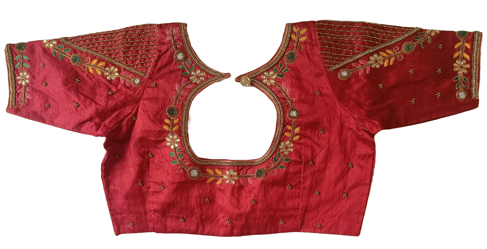Red Embroidered Blouse With Zari And Stone Work