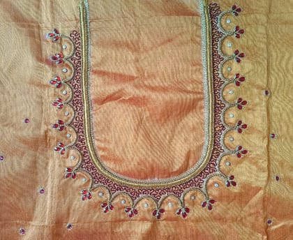 Exquisite Hand Embroidered Blouse Design With Zari and Stone Work