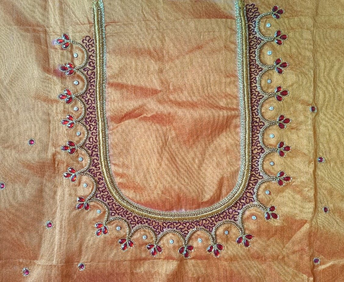 Exquisite Hand Embroidered Blouse Design With Zari and Stone Work