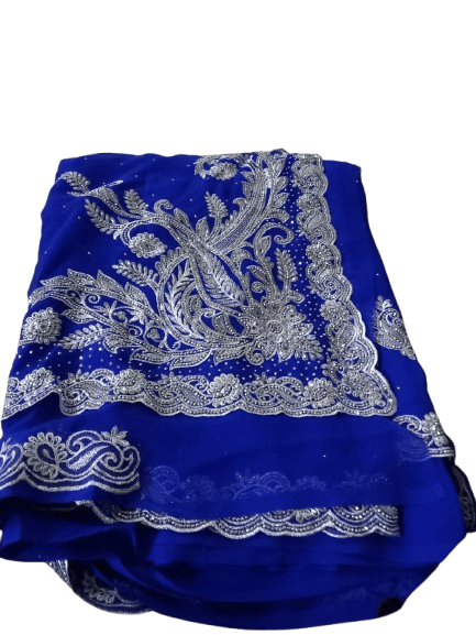 Royal Blue Georgette Saree With Silver Embroidery Work
