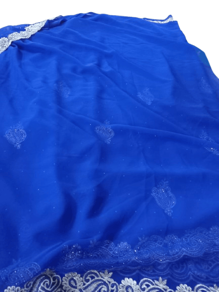 Royal Blue Georgette Saree With Silver Embroidery Work