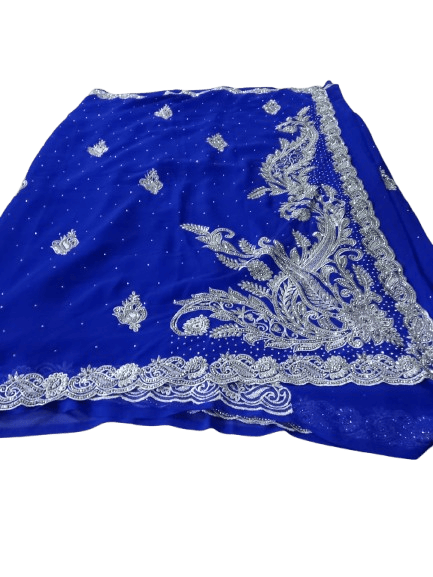 Royal Blue Georgette Saree With Silver Embroidery Work
