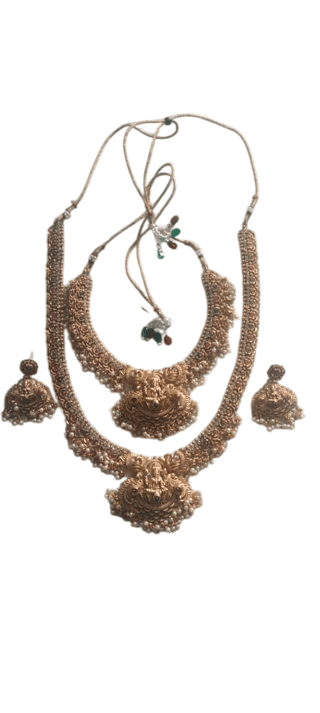 South Indian Traditional Gold Plated Temple Jewellery Set with Lakshmi Pendant and Pearl Drops for Women - Jewellery Sets | Buy online on ZillyBuy