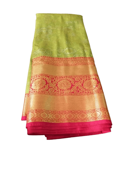 Green and Pink Kanjivaram Silk Saree With Blouse Piece