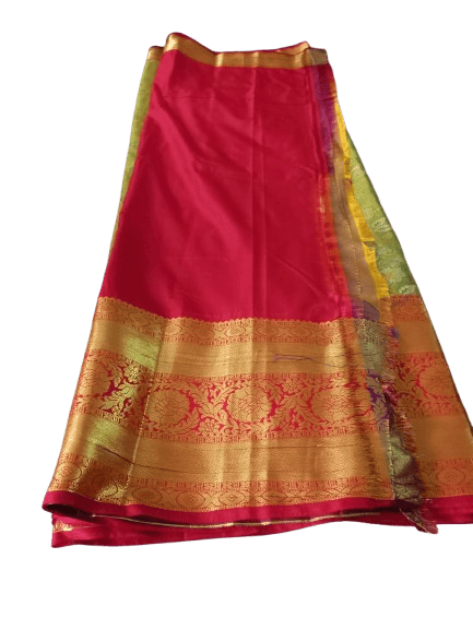 Green and Pink Kanjivaram Silk Saree With Blouse Piece