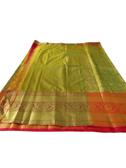 Green and Pink Kanjivaram Silk Saree With Blouse Piece