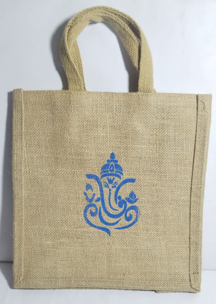Handcrafted Jute Bag with Blue Ganesh Design