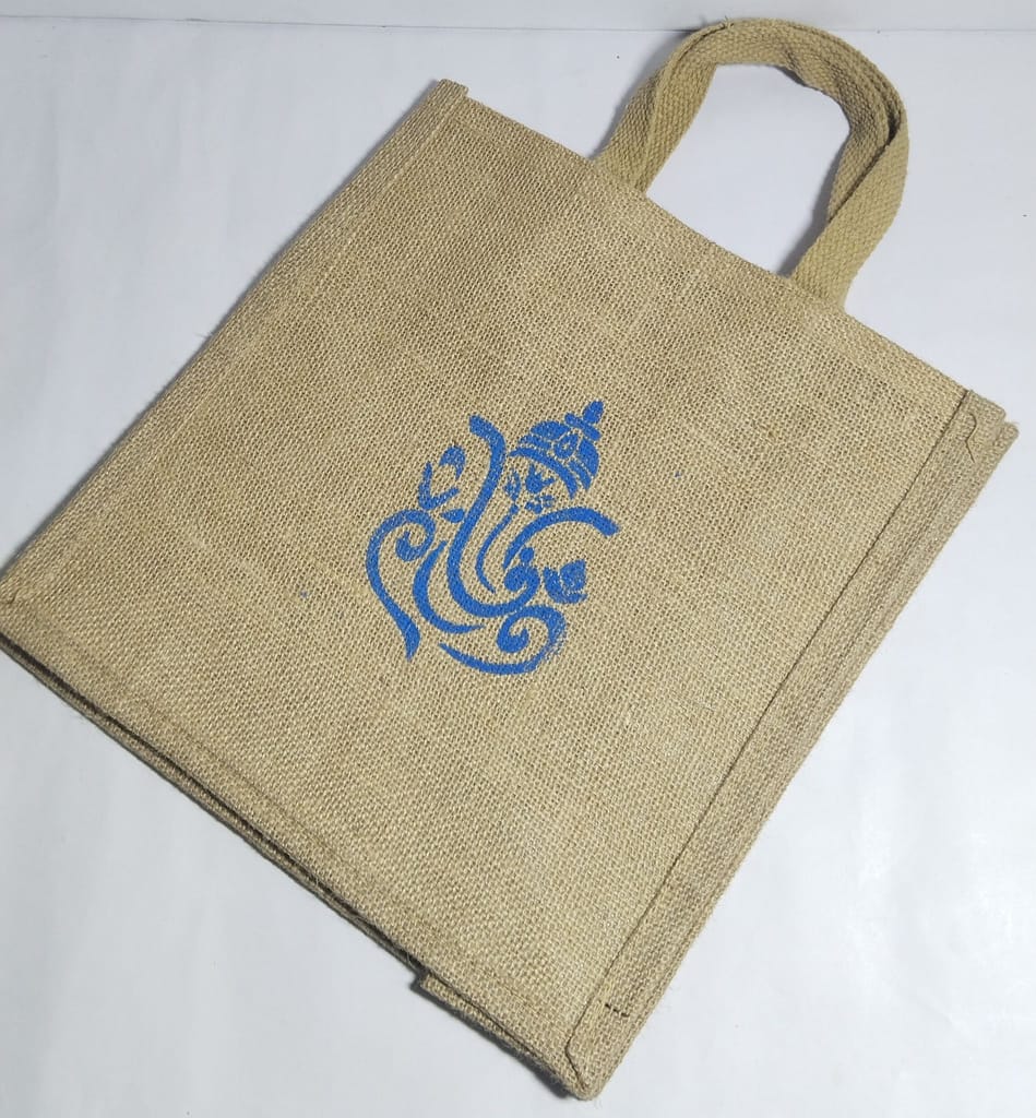 Handcrafted Jute Bag with Blue Ganesh Design
