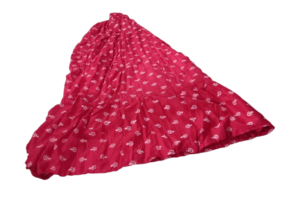 Red and White Floral A-Line Maxi Skirt