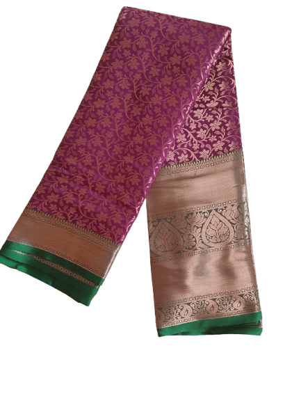 Purple Silk Saree With Golden Zari Border 5.5 meter length Saree - Sarees | Buy online on ZillyBuy