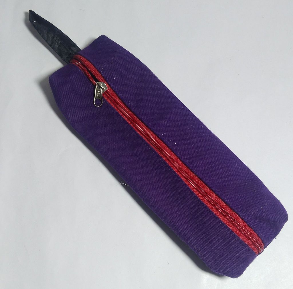 Purple Canvas Pencil Case with Red Zipper