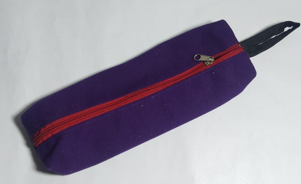 Purple Canvas Pencil Case with Red Zipper