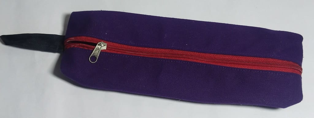 Purple Canvas Pencil Case with Red Zipper