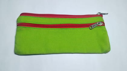 Green Canvas Coin Purse with Two Zippered Compartments