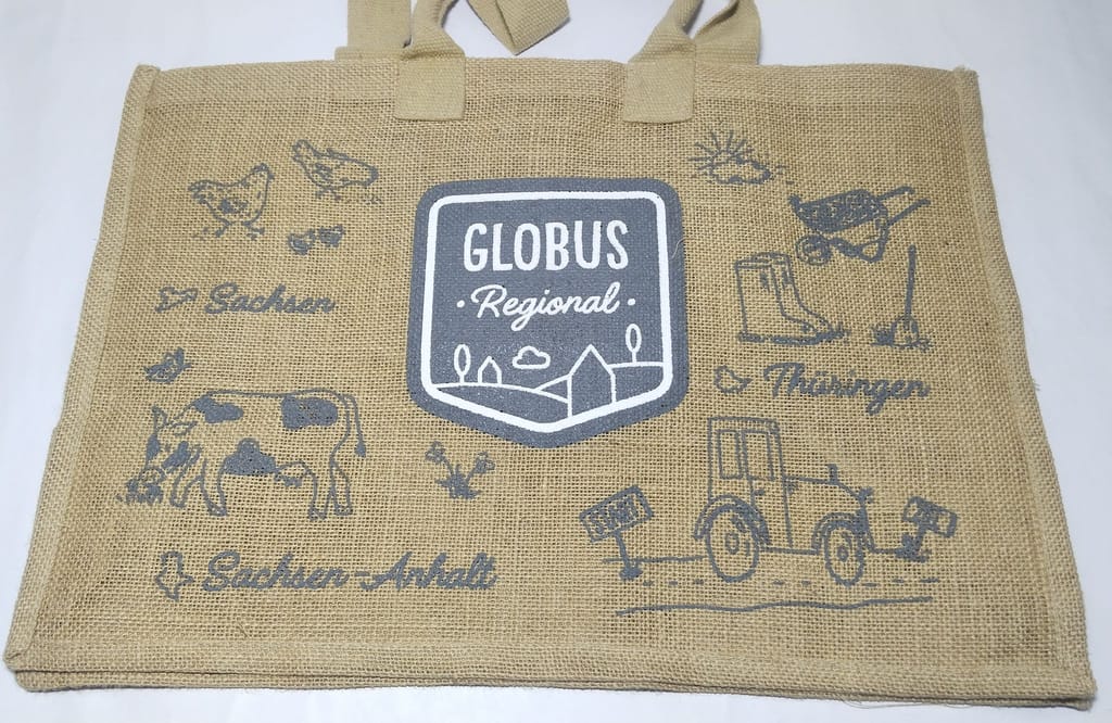 This Globus Regional reusable jute tote bag is the perfect way to carry your groceries, books, or anything else