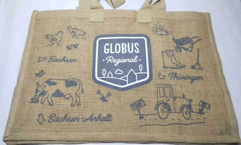 This Globus Regional reusable jute tote bag is the perfect way to carry your groceries, books, or anything else
