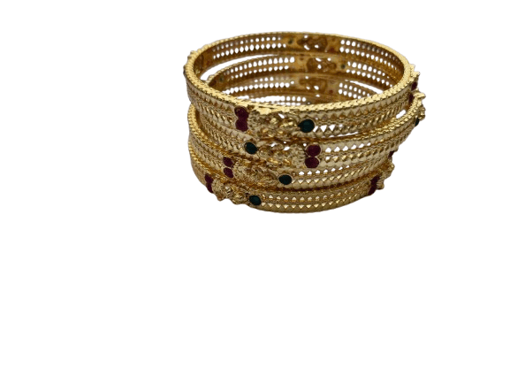 Gold Plated Bangle Set with Red and Green Stones - Bangles & Bracelets | Buy online on ZillyBuy
