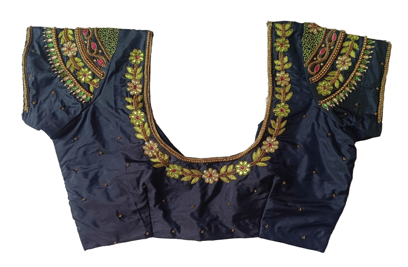 Ash maggam work blouse with intricate embroidery and zari work
