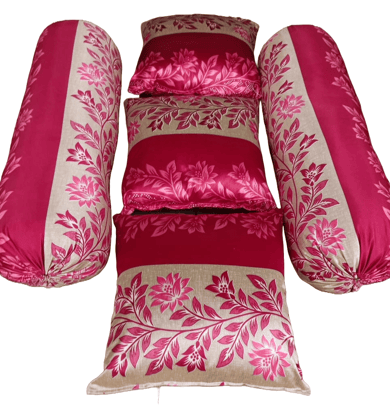 Floral Print 5 Piece Bolster and Pillow Set