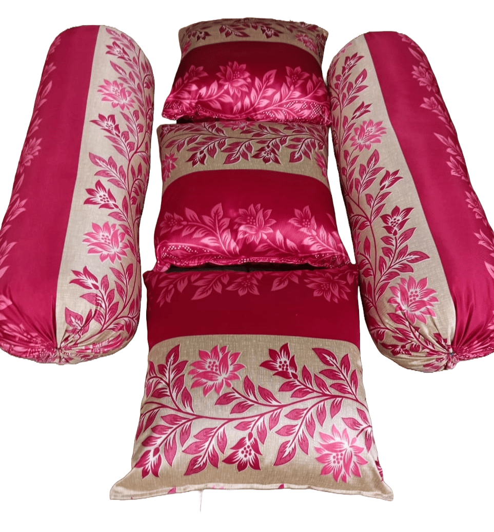 Floral Print 5 Piece Bolster and Pillow Set