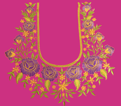 Embroidered Floral Applique Neckline Blouse Design